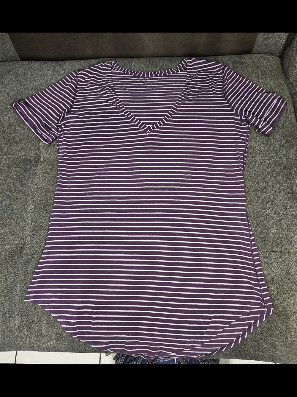 lululemon athletica Purple & White Striped V-Neck Short Sleeve Top